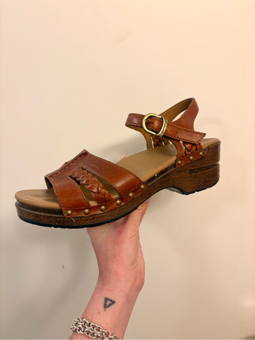 Dansko Tan Genuine Leather Braided slingback Sandal with Buckle